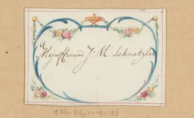 Bruiloftskaart voor 'Mejuffrouw J: M: Schnetzler'