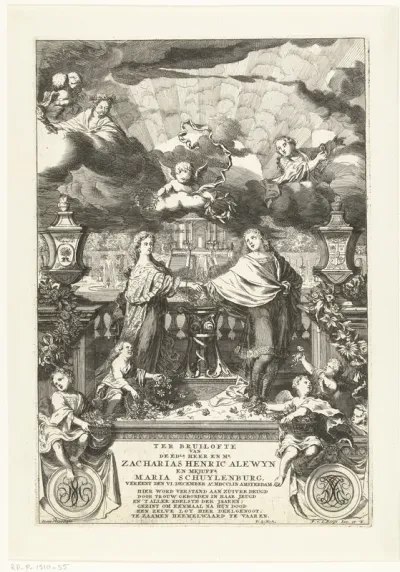 Bruiloftsprent op het huwelijk van Zacharias Hendrik Alewijn en Maria Schuylenburgh