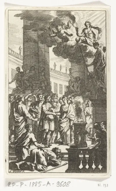 Bruiloftsscène met priester en publiek