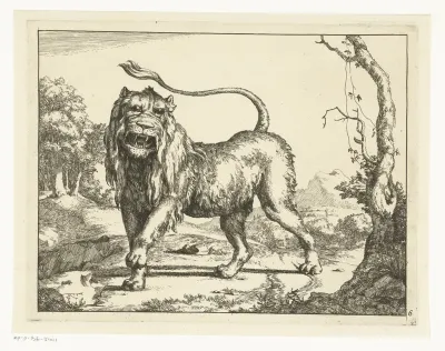 Brullende leeuw, de staart in de lucht