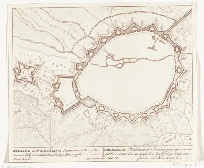 Brussel, in Braband, aan de Senne: van de Fransche iammerlyk gebombardeerd, 1695 / Bruxellae, Brabantiae, ad Sennam: quas ignivomis globis cremavere ac disjecere Galli, 1695 (...)