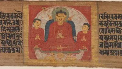 Buddha with His Hands Raised in Dharmacakra Mudra, Leaf from a dispersed Pancavimsatisahasrika Prajnaparamita Manuscript