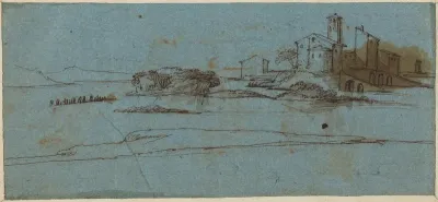 Buildings on a River Bank [verso]