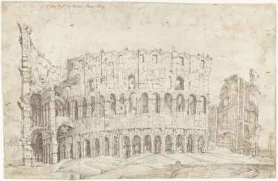 Buitenaanzicht van de ruïnes van het Colosseum, Rome