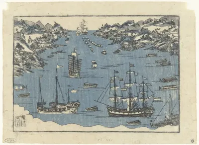 Buitenlandse schepen in de haven van Nagasaki
