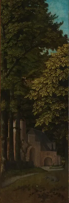Buitenzijde van de linkervleugel van een drieluik met een bosgezicht