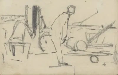 Bukkende man, mogelijk bij een machine