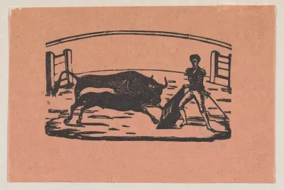 Bullfight (Bull on left; 1 man on right)