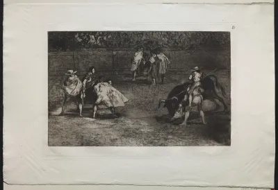 Bullfights:  A Bullfighter Mounted on the Shoulders of an Assistant, Spearing a Bull
