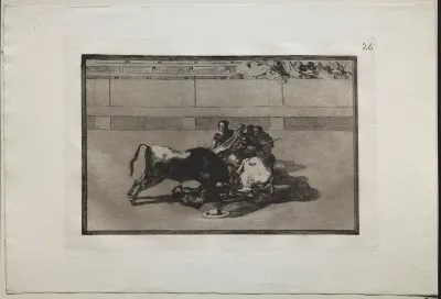 Bullfights:  A Picador is Unhorsed and Falls Under the Bull