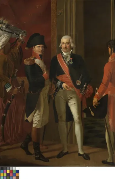 Burgemeester De Croeser ontvangt Napoleon Bonaparte op het Brugse stadhuis in 1803