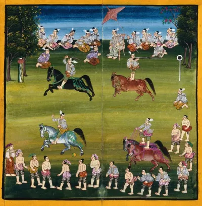 Burma: courtiers demonstrating their agility on horseback