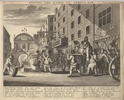 Burning the Rumps at Temple Bar (Plate 11: Illustrations to Samuel Butler's Hudibras)