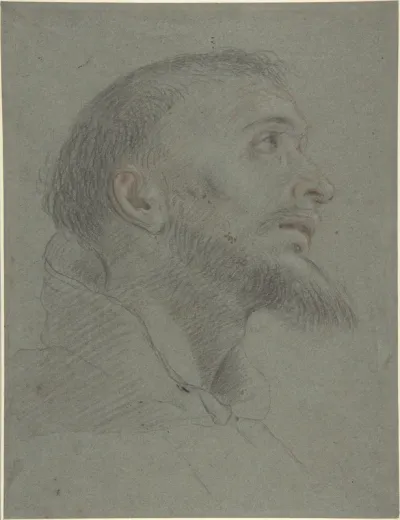 Bust-Length Study for the Head of Saint Francis in Near Profile Facing Right