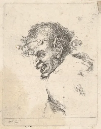 Bust of a laughing satyr, facing left in profile, plate 29 from "Various Portraits" (Recueil de diverses pièces servant à l'art de portraiture)