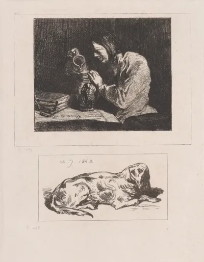Bust of a Man (a) and Sleeping Dog (b)