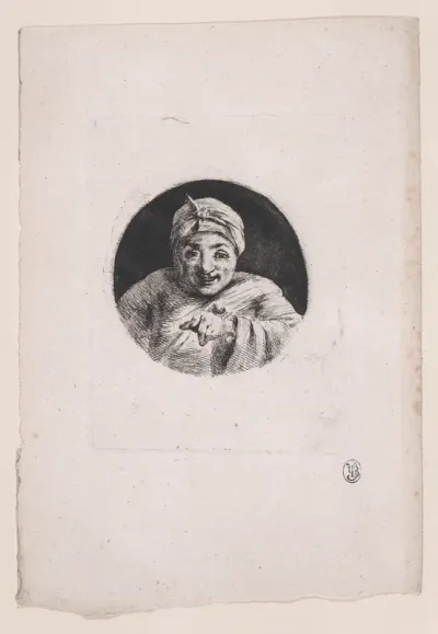 Bust of a man in night cap and gown