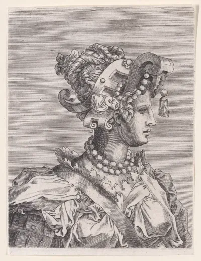 Bust of a Woman Wearing a Fantastic Head-dress and Mask
