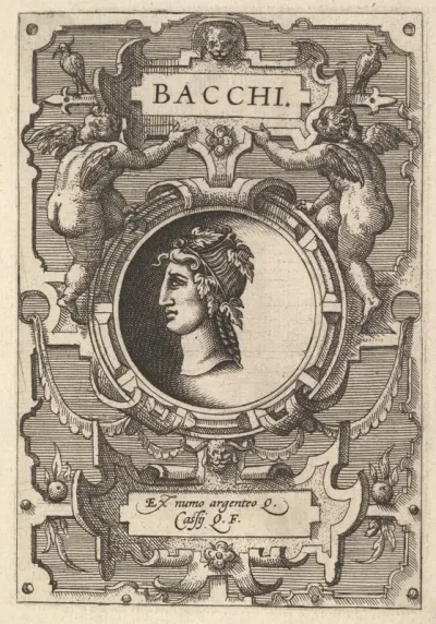 Bust of Bacchus surrounded by strapwork, from "Deorum dearumque"