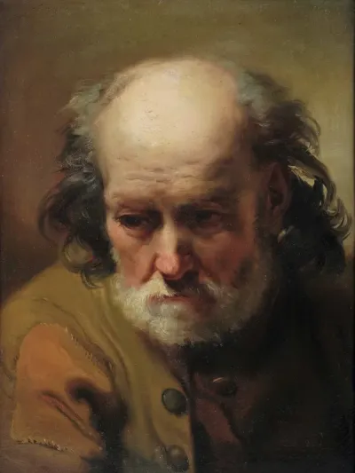 Bust of bearded old man with bowed head