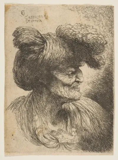Bust of beardless old man in profile facing right, from "Small Heads in Oriental Headdress"