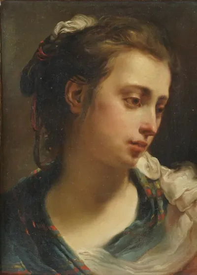Bust portrait of a young woman with her hair up