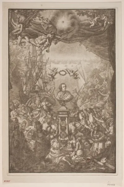Buste af Frederik V. Titelblad til ""Auserlesene Schnecken, Muscheln und Schalthiere ..."