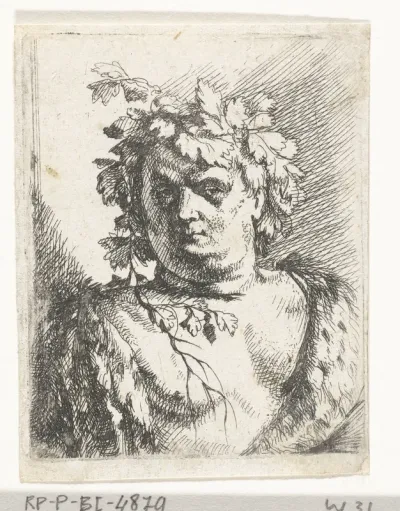 Buste van Bacchus met krans van wijnrank