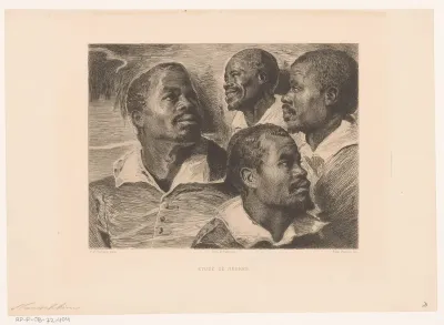 Buste van een Afrikaanse man, op vier verschillende manieren gezien