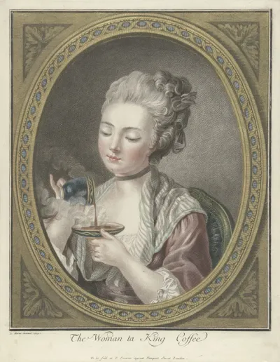 Buste van een jonge vrouw die koffie drinkt