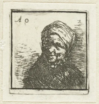 Buste van een lachende boerin