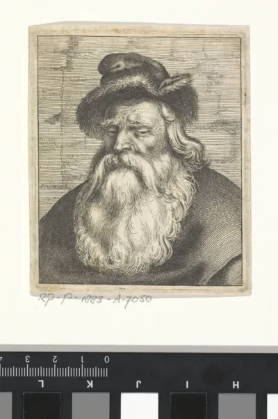 Buste van een man met lange baard en een muts op het hoofd