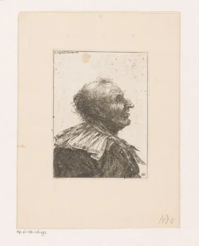 Buste van een oude man met grote kraag en haakneus