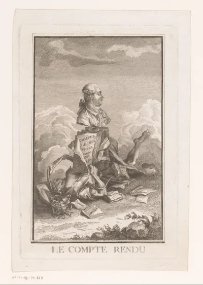 Buste van Jacques Necker op een stapel boeken
