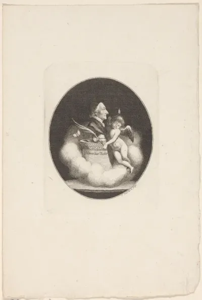Buste van Johann Kaspar Lavater met een putto