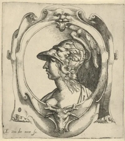 Buste van jonge vrouw met helm
