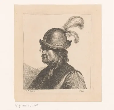 Buste van soldaat met helm met veer