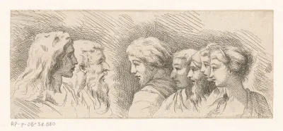 Bustes van zeven mannen en vrouwen