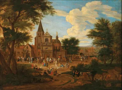 Busy market square in a town