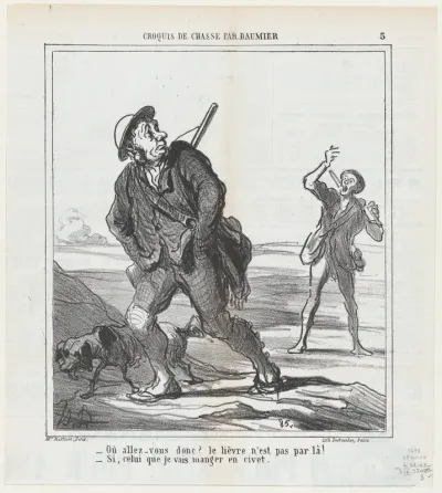 But where are you going? The hare is not in that direction!, from 'Hunting sketches,' published in Le Charivari, October 28, 1864