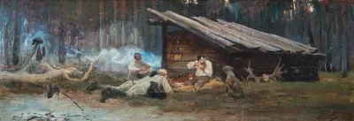 By the campfire.