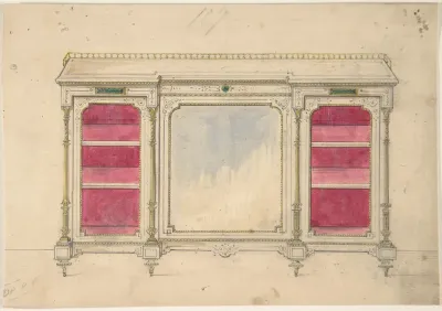 Cabinet Design with a Mirrored Front and Red Shelves