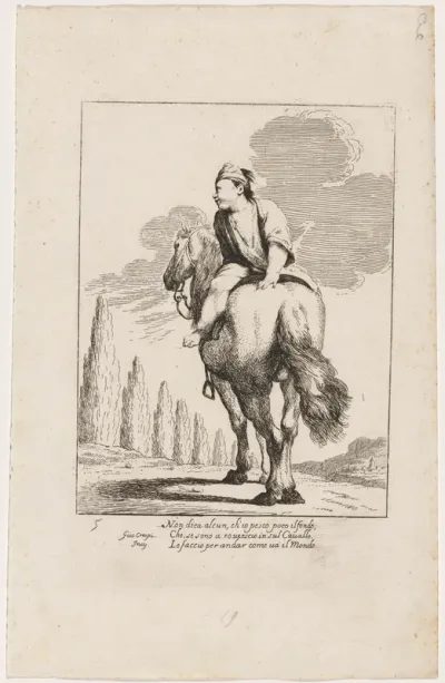 Cacasenno Riding a Horse Backwards