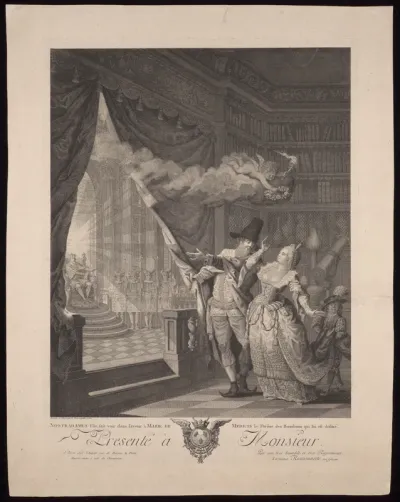 Caesar Nostradamus reveals to Marie de' Medici a vision of King Henri IV as her future husband