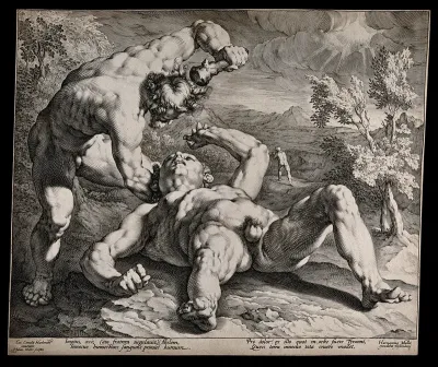 Cain violently kills Abel