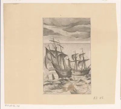 Calasiris en de twee geliefden door piraten op zee aangevallen