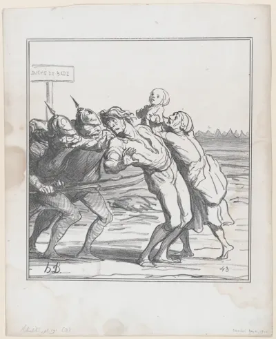 Calling their reserve conscripts to the colors, from 'News of the day,' published in "Le Charivari"