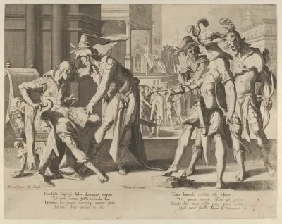 Cambyses Commanding the Flaying of the Judge Sisamnes, plate 6 from "Thronus Justitiae, tredecim pulcherrimus tabulis..."