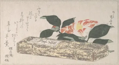 Camellia Flower and Yokan (a sort of bean jelly) Wrapped in Bamboo Skin