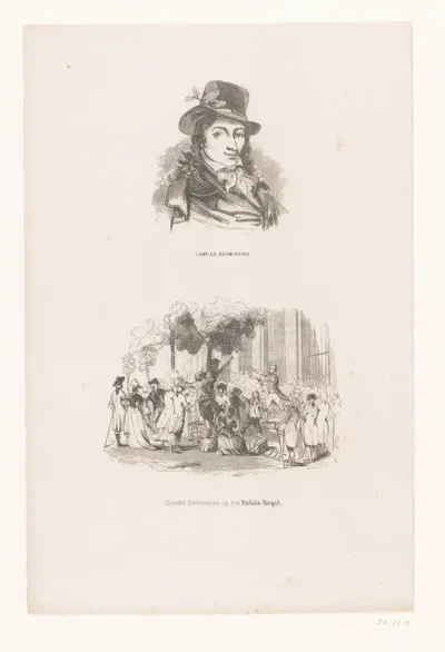 Camille Desmoulins spreekt in de tuin van het Palais-Royal